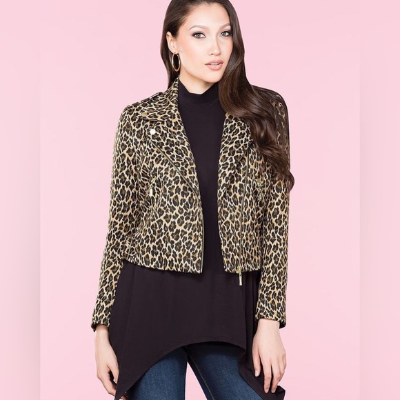 Bianca Nygard Leopard Print Moto Jacket Size 10 - Picture 1 of 10